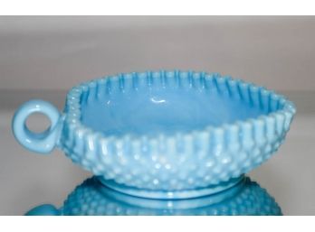 1930s Fenton Blue Slag Glass Hobnail Ruffled Heart