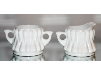 3.5' Fenton White Milk Glass Teardrop Creamer And Sugar