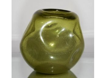 6.75' Blenko Avocado Indented Dimpled Vase