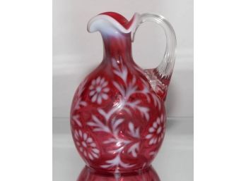 5.5' Fenton Daisy And Fern Cranberry Opalescent Vase