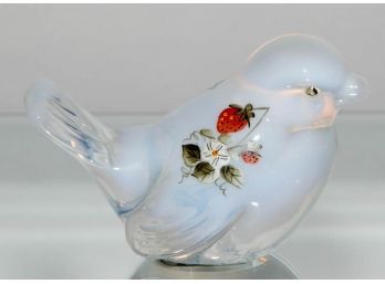 3' Fenton Strawberries On French Opalescent Hand Painted Bird