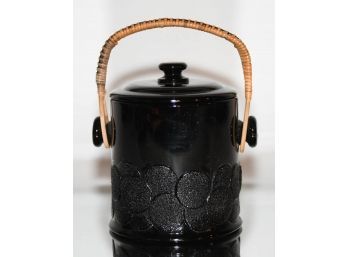 7' Fenton Ebony Big Cookies Macaroon Jar With Wicker Handle 1930s?