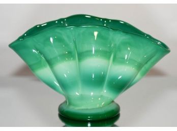 8.5' Fenton Mongolian Green Scalloped Fan Vase