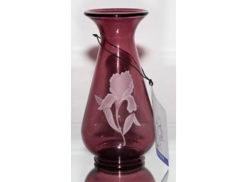 7.5' Fenton Amethyst Iris Collection Etched Signed Vase