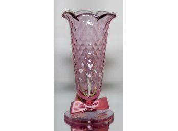 5.5' Fenton Pink Diamond Pattern Handpainted By Donna R 'Hearts'