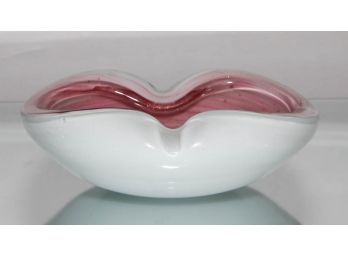 7.4' Murano Art Glass Pink Glitter Swirl Centerpiece Bowl In The Style Of  Alfredo Barbini