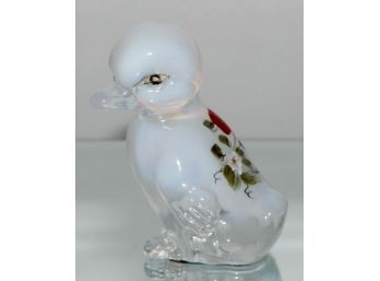 3.5' Fenton Strawberries On French Opalescent Hand Painted Duck