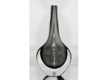 8' Orrefors Swedish Smoke Grey Cased Vase With Etched Signature On Base