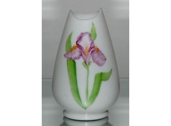 5' Fenton Iris Collection On Bone White Hand Painted Bud Vase