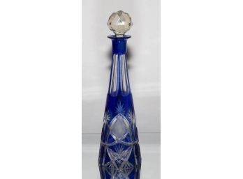 Bohemian Czech Style Cobalt Overlay Crystal Sherry Decanter