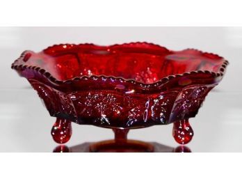 8.5' Fenton Red Carnival Glass Butterfly & Berry Fantail Bowl