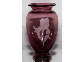 7' Fenton Amethyst Iris Collection Etched Signed Vase