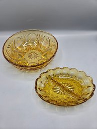 Pair Of Vintage Amber Glass