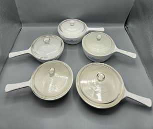 Set Of Five Vintage Corning Ware Blue Cornflower Dishes With Lids