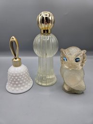 Set Of Three Collectible Avon Bottles With Snow Owl