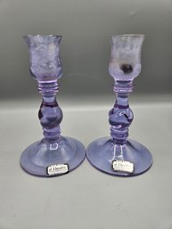 Pair Of Vintage Denby Glassware Candlestick Holders