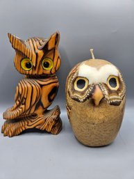 Vintage Owl Candle With Owl Wall Decor