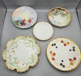 Set Of Five Fine China Plates With Plant Themes