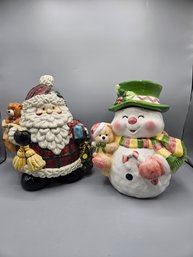 Pair Of Santa And Snowman Cookie Jars