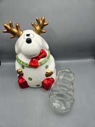 Reindeer Cookie Jar With Lidded Christmas Tree