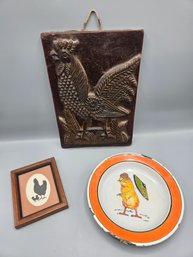 Vintage West Germany Wax Picture With Two Other Chicken Items