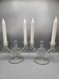 Pair Of Etched Glass Candlesticks