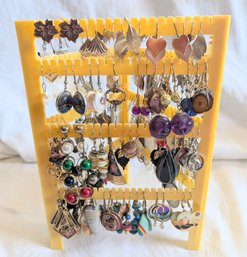 A Bundle Of Costume Different Types Fun Earrings With Earrings Holder.