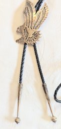 Sterling Silver Eagle Bolo Tie Stunning Hand Cut Overlay With Tips.