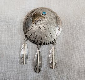 Majestic Turquoise Eagle Sterling Silver Brooch