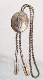 RARE FIND! Navajo Feather Bolo Tie With Sterling Silver Chain Not Leather Cord.