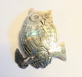 Southwestern Sterling Silver Owl Brooch