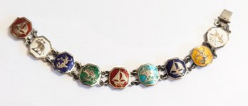 Vintage Sterling Silver Siam Panel Link Enamel Bracelet.