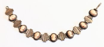 Vintage 800 Silver Pink Shell Cameo Bracelet.