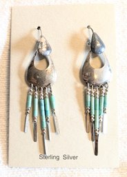 Sterling Silver Southwestern Beaded Fringe Dangle Drop Earrings.