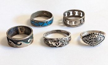 5 Vintage Sterling Silver Rings Gram Weight 17.0