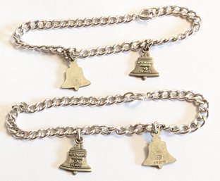 Two Vintage Bell Telephone Sterling Silver Bracelets With Attendance Charms.