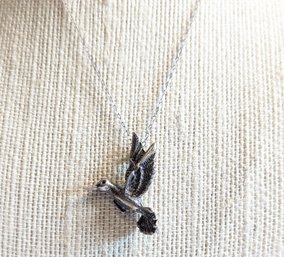 Humming Bird Pendant Necklace Sterling Silver