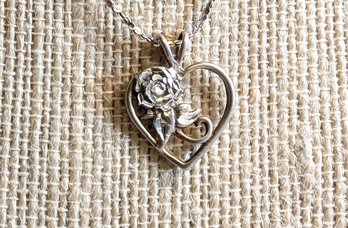 Sweet Diamond Cut Sterling Silver Rose Pendant Necklace.