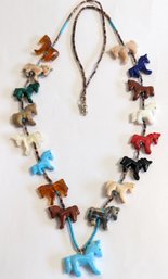 Southwestern Single Strand Horse Fetish Necklace With Shell Heishi.