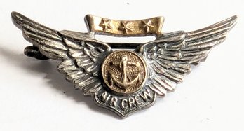 WWII Sterling Silver Air Crew Navy Combat Wrings Pin.