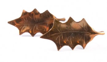 Copper Sturat Nye? Leaf Earrings Sterling Silver Screw-backs