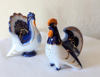 USSR Salt & Pepper Shakers By Lomonosov Porcelain Turkey & Rooster.