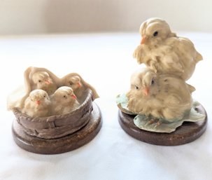 Capodimonte Two Birds & Baby Chicks In A Basket Design By Giuseppe Armani