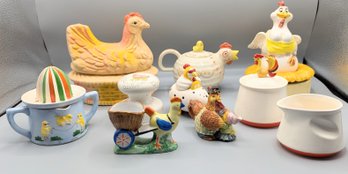 Collection Of Chicken Collectibles With Holt Howard Cream And Sugar