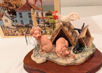 Lowell Davis The Honeymoon Is Over Chickens, Pigs Schimd Figurine