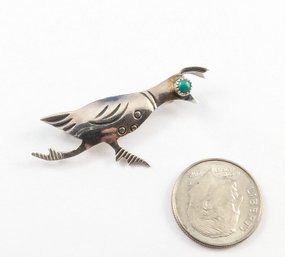 Modern Navajo Sterling Silver Turquoise Quail Brooch