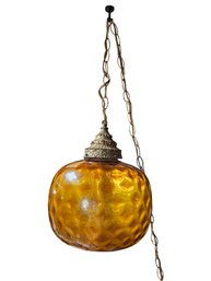 Mid Century Modern 1960s Swag Lamp Blown Glass Art Brass Hanging Ceiling