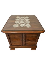 Double Door End Table With Glass Top