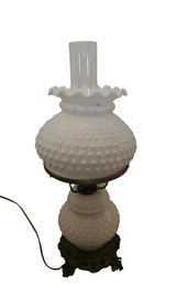 Vintage Milk Glass Hobnail White Hurricane Lamp