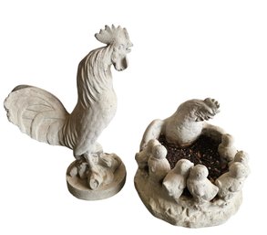 Rooster Lawn Ornament With Chicken Planter